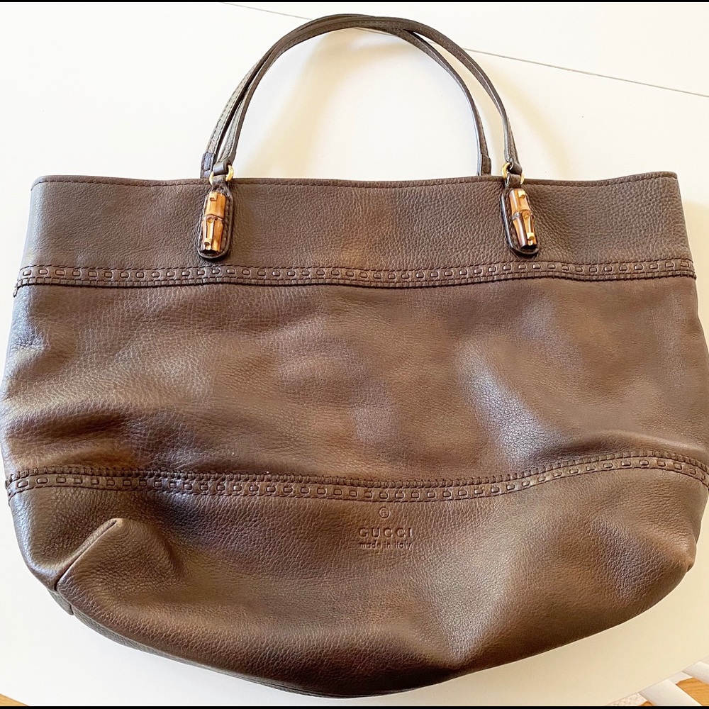 Authentic brown leather Gucci tote bag